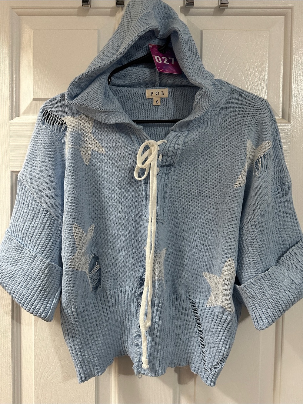 POL Light Blue Star Drawstring Hoodie Sweater
